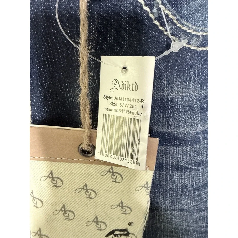 NWT Adiktd Denim Jeans 6/29 L 31 Low Rise Straight‎ Embroidered Distressed Bling